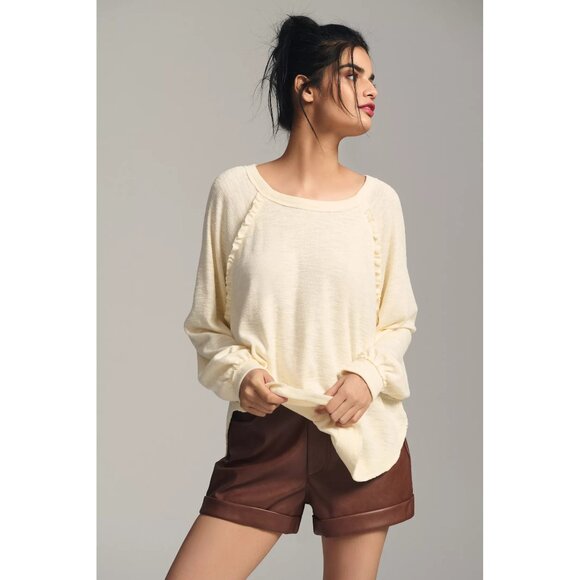 Pilcro x Anthropologie Ruffled Raglan Thermal Top in Ivory - Picture 3 of 16